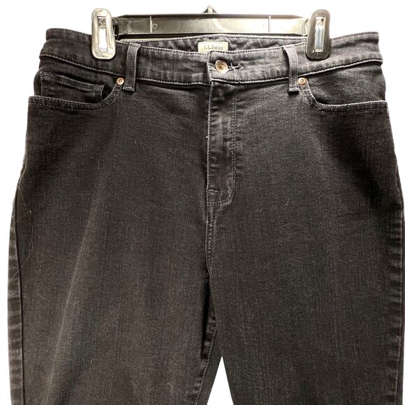 LL Bean Womens Classic Black Denim Jeans 14R Dark Wash Straight Leg Pants - Picture 3 of 14
